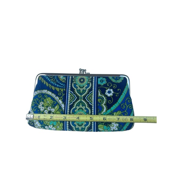 Vera Bradley Double Snap Wallet Paisley Teal Blue Clutch MultiColor Flowers - Picture 4 of 9